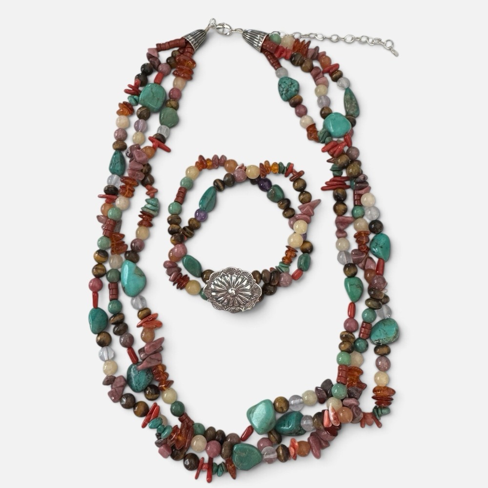 Dakota West Shube's Sterling Silver Multi Gemstone Necklace Bracelet Set